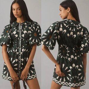 FARM Rio Green and White Floral Mini Dress